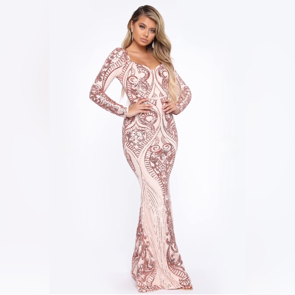 Queen Vibes Sequin Mermaid Gown - Rose Gold